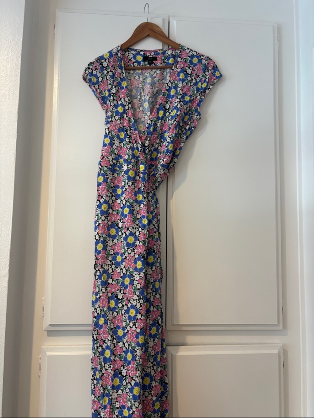 J. Crew Floral Wrap Maxi Dress in Blue, Pink and Yellow